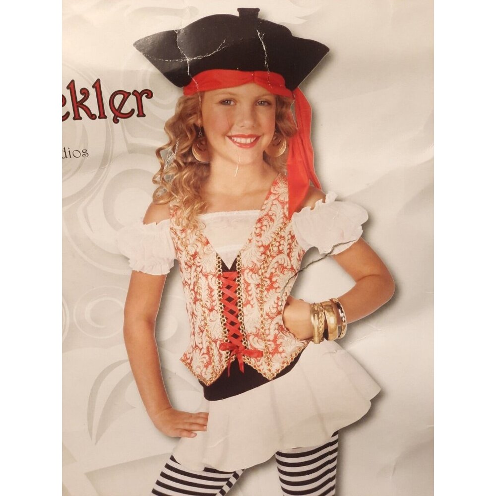Swashbuckler Costume Girl Living Fiction Size M 8-10 Dress Leggings & Hat 4007